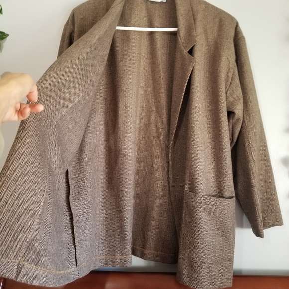 Norton & Co. Womens Open Front Med Herringbone Blazer Brown w/pockets USA Wool - Picture 7 of 11